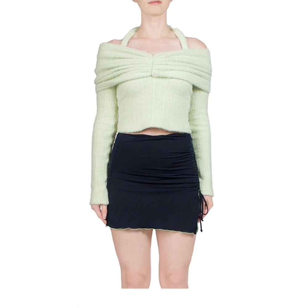 NEW SIEDRÉS ledi off-the-shoulder ruched knit top in lime
